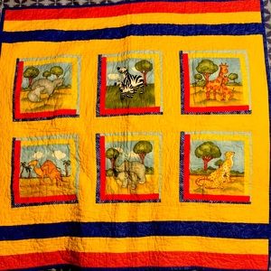 Happy Wild Animal Baby Quilt approx 3’ x 3 ‘